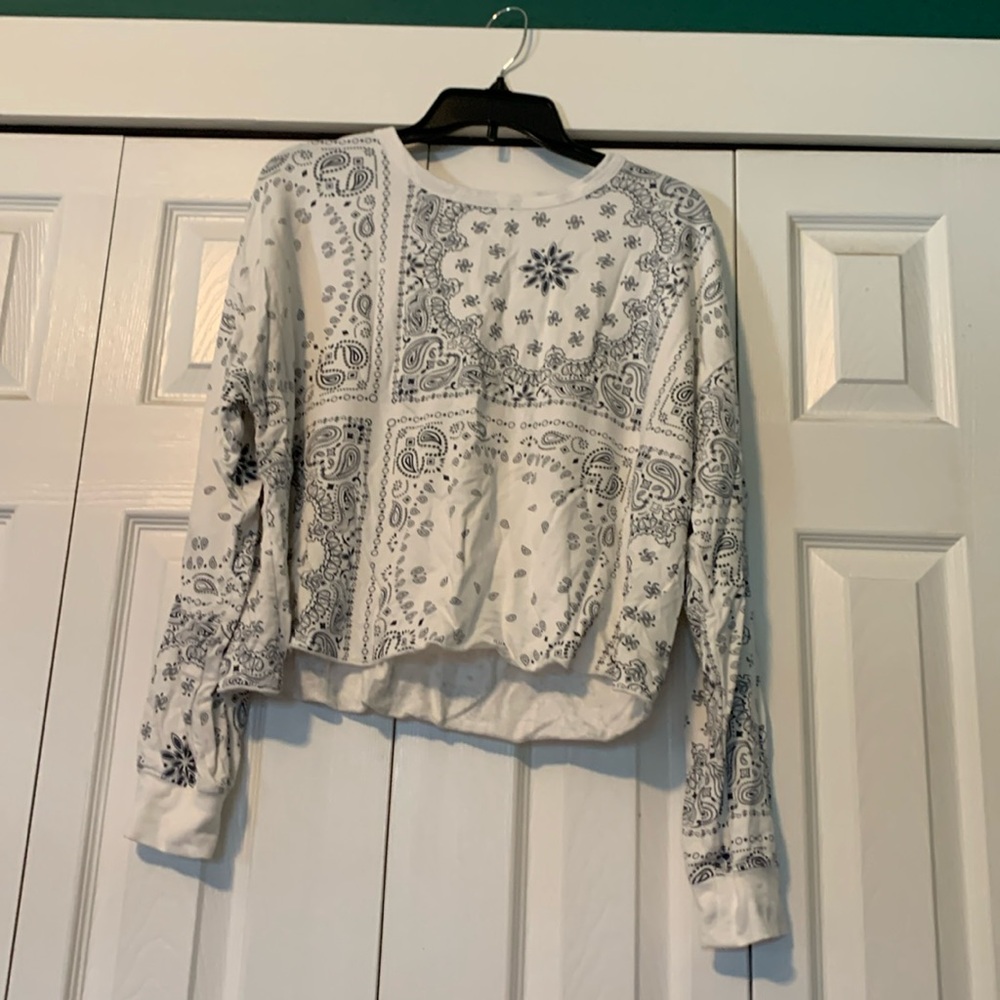 Mia and Tess cropped sweatshirt.